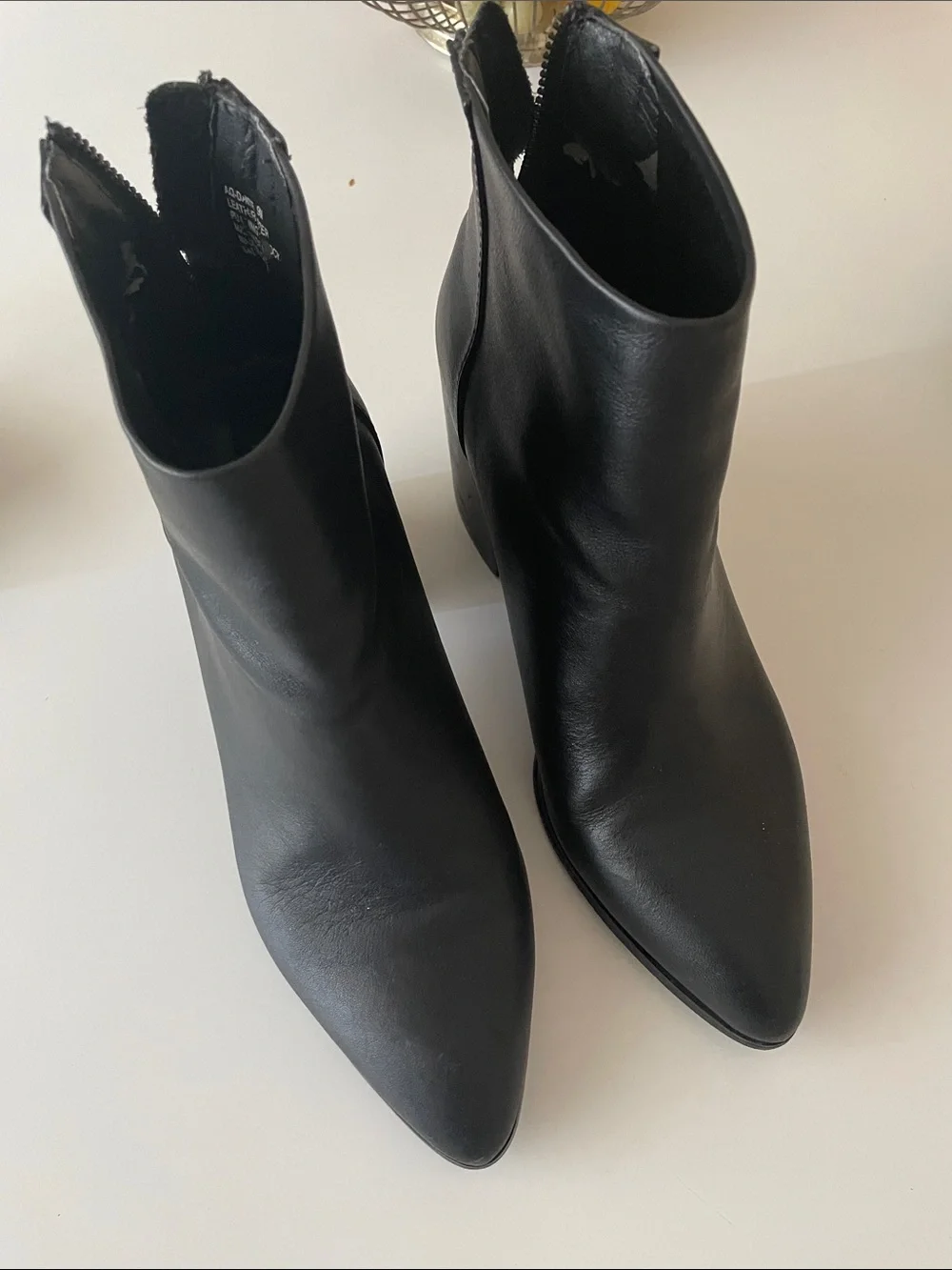 Aqua Black Pointed Toe Leather Ankle Booties
